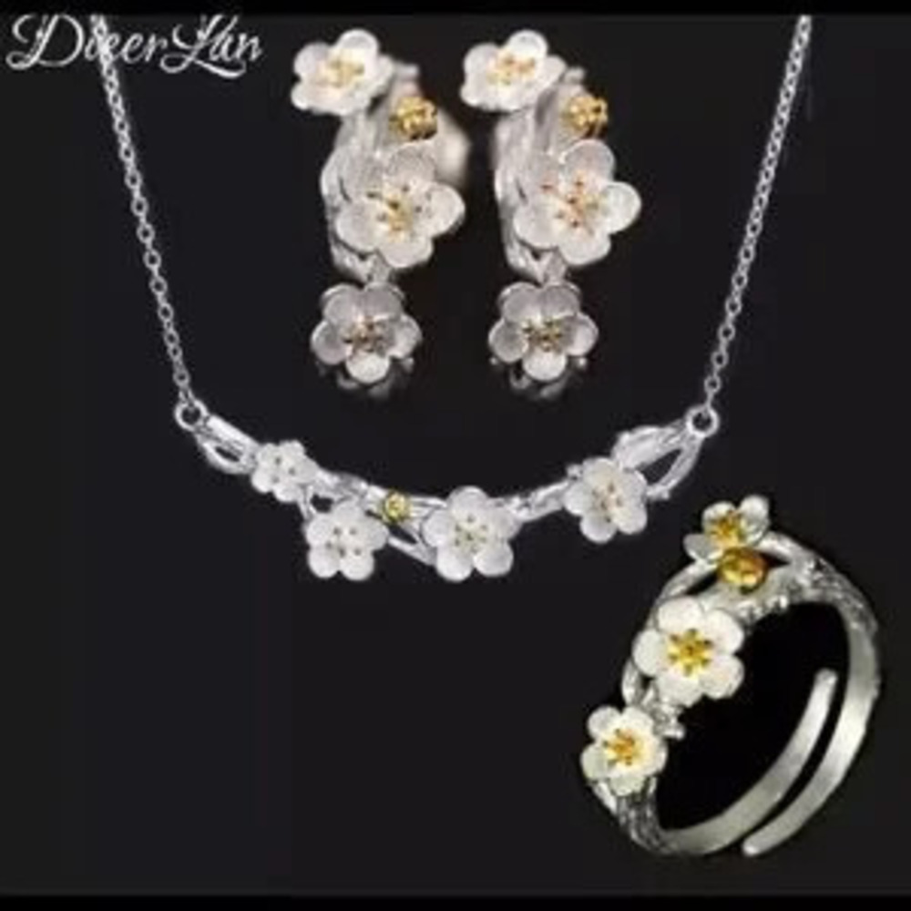 Floral Jewelry?Set Necklaces Earrings Ring Silver Plated